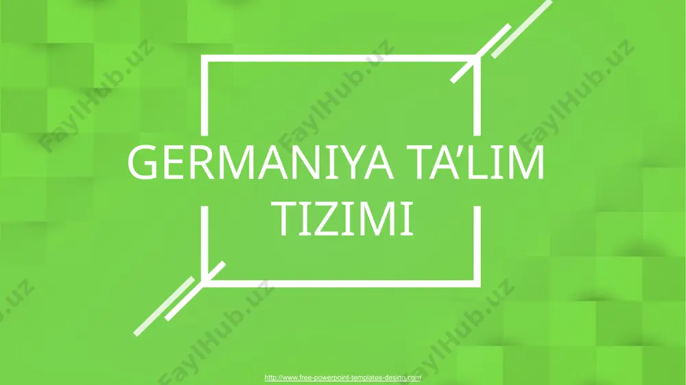 int presentation that is beautifully designed. ta’limning ikkinchi bosqichi (sekundastufe i) “yo‘nalishli bosqich”dir. bunda bolalarni ularning iqtidoriga ko‘ra o‘quv muassasalarining kerakli turiga yo‘naltiriladi: asosiy maktablar, real maktablar, gimnaziyalar, kompleks maktablar. o‘quvchilar ta’lim haqidagi attestatni real va asosiy maktablarni bitirgachgina oladilar. ta’limning ikkinchi bosqichi (sekundastufe ii)ga gimnaziyaning yuqori sinflari, shuningdek kasbiy ta’lim va muassasalarda kasbiy ta’lim kiradi. muassasalarda kasbiy ta’lim “dual tizim” deb ham ataladi. unda ta’lim va ishlab chiqarishda amaliyot 2 yil davomida olib boriladi, bu o‘qishni tugatish o‘rta ta’limni tugatish bilan teng bo‘lib, yakunida faqat kasbiy sohada o‘qishni davom ettirish mumkin. gimnaziyada 3 yil o‘qib, o‘quvchilar umumiy shahodatnoma “yetuklik attestati” – abitur oladilar, bu ularga istagan oliy o‘quv yurtiga kirishga imkon beradi. ta’limning ikkinchi bosqichi (sekundastufe ii)ga gimnaziyaning yuqori sinflari, shuningdek kasbiy ta’lim va muassasalarda kasbiy ta’lim kiradi. muassasalarda kasbiy ta’lim “dual tizim” deb ham ataladi. unda ta’lim va ishlab chiqarishda amaliyot 2 yil davomida olib boriladi, bu o‘qishni …