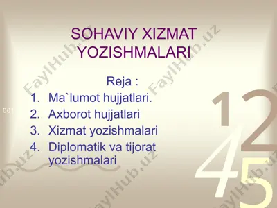 sohaviy xizmat yozishmalari — PPT