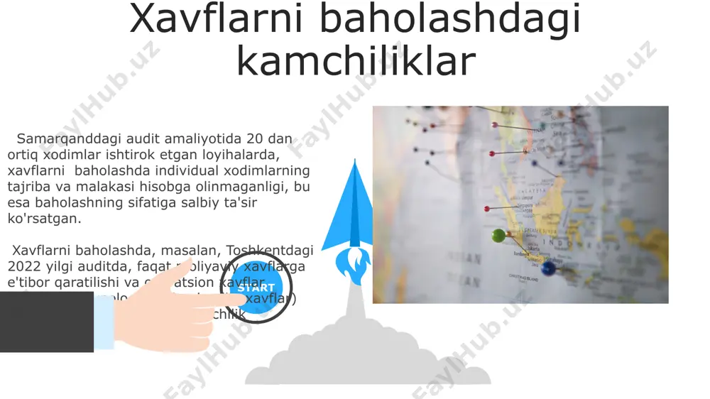uhim hisobotlarga kirishning cheklanganligi natijasida, aniqlangan xatolar soni 10% ga kamaydi, chunki toʻliq tekshiruv oʻtkazish imkoniyati yoʻq edi. toshkent shahridagi "a" korxonasida 2023-yilgi audit jarayonida, ma’lumotlar bazasiga cheklangan kirish huquqi tufayli, moliyaviy hisobotlarning 30% ga yaqini toʻliq tekshirilmadi. ichki nazorat tizimining zaifligi xodimlar malakasining yetarli emasligi va ichki audit bo'limlarining 30% dan kamrog'i xalqaro audit standartlariga muvofiq sertifikatlangan auditorlarga ega bo'lishi samarqand viloyatida kuzatilgan jiddiy muammo hisoblanadi. ichki nazorat tizimining samaradorligi pastligi, masalan, 2022-yilda toshkent shahridagi 5 ta yirik korxonada o'tkazilgan tekshiruvlar natijalariga ko'ra, moliyaviy hisobotlarning aniqligi darajasi 70% dan oshmaganligini ko'rsatdi. auditorlarning malakasining yetarli emasligi toshkent shahridagi audit firmalarining 70%ida kamida 3 yillik tajribaga ega bo'lmagan auditorlar soni yuqori, bu esa audit jarayonining sifati va ishonchliligini pasaytiradi. samarqand viloyatida o'tkazilgan tadqiqotlar natijalariga ko'ra, moliyaviy hisobotlarni tahlil qilish bo'yicha auditorlarning yetarli bilimlarga ega emasligi 45%ni tashkil etadi. 06 05 04 audit guruhi a'zolarining o'zaro hamkorligining sustligi 01 02 2022 yilda …