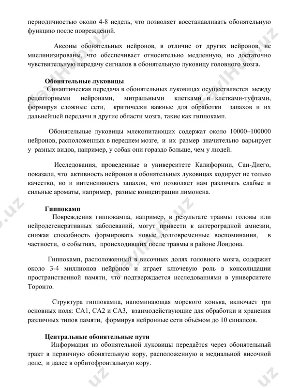 луковицы синаптическая передача в обонятельных луковицах осуществляется между рецепторными нейронами, митральными клетками и клетками-туфтами, формируя сложные сети, критически важные для обработки запахов и их дальнейшей передачи в другие области мозга, такие как гиппокамп. обонятельные луковицы млекопитающих содержат около 10000–100000 нейронов, расположенных в переднем мозге, и их размер значительно варьирует у разных видов, например, у собак они гораздо больше, чем у людей. исследования, проведенные в университете калифорнии, сан-диего, показали, что активность нейронов в обонятельных луковицах кодирует не только качество, но и интенсивность запахов, что позволяет нам различать слабые и сильные ароматы, например, разные концентрации лимонена. гиппокамп повреждения гиппокампа, например, в результате травмы головы или нейродегенеративных заболеваний, могут привести к антероградной амнезии, снижая способность формировать новые долговременные воспоминания, в частности, о событиях, происходивших после травмы в районе лондона. гиппокамп, расположенный в височных долях головного мозга, содержит около 3-4 миллионов нейронов и играет ключевую роль в консолидации пространственной памяти, что подтверждается исследованиями в …