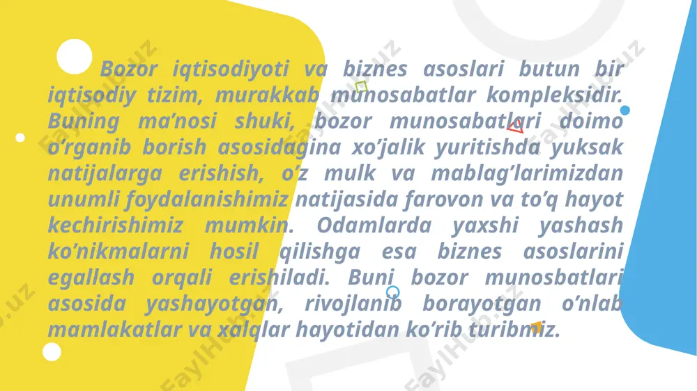 siyalari quyidagi belgilarga ega: a) birjada tovarlarni etkazib berish haqida bitim tuzishib, ularning pulini to’lash birjadan tashqarida yuz beradi; b) birjada sotiladigan tovarlarning o’zi emas, ularning namunasi va naqdligini tasdiqlovchi xujjat qo’yiladi; v) birjada hali yo’q tovarlarni sotish haqida ham bitim tuzidadi, bu qishloq xo’jaligi mahsulotlariga taalluqlidir. bo’lg’usi hosil yuzasidan savdo bitimi ilgariroq tuzilib, tovarni etkazib bsrish hosil yig’ilganidan keyii yuz beradi; g) birja uyushgan bozor bo’lib, bu erdagi savdo-sotiq operatsiyalari belgilangan tartibda o’tkaziladi. universal birjalar har xil mollar bilan savdo qilsa, ixtisoslashgan birjalar ayrim tovarlarni (don, paxta, metall va hokazo) sotadi. 3. ish kuchi yoki mehnat bozori — ish kuchi oldi-sotdi qilinadigan bozor. ish kuchi maxsus tovar bo’lganidan uning bozori o’z xususiyatiga ega. ish kuchi insonning ishlash qobiliyati. agar oddiy tovar sotilganda uning egasi o’zgarsa, ish kuchi necha marta sotilmasin, o’z egasi bilan birga qoladi. chunki, buni inson jismidan ajratib bo’lmaydi. mehnat bozori mehnat birjalari, ishchi yollovchi vositachi firmalardan …