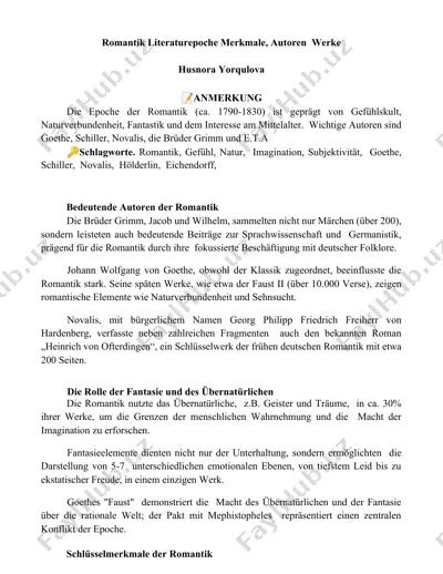 romantik literaturepoche merkmale, autoren werke — DOCX
