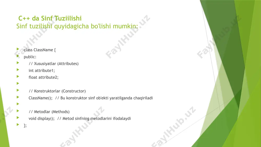 biridir. shablonlar yordamida bir xil funksiyalar yoki sinflar turli ma'lumot turlarida ishlashini ta'minlash mumkin, bu esa kodni qayta yozmasdan ko'p turdagi ma'lumotlar bilan ishlash imkoniyatini yaratadi. funksiya shablonlari (function templates) funksiya shabloni yordamida turli ma'lumot turlari uchun bir xil funktsiyani yozish mumkin. shablon parametrlari funksiyaga ma'lumot turini aniqlash imkonini beradi. quyidagi misolda, max nomli funktsiya turli xil ma'lumot turlari uchun maksimal qiymatni topishga mo'ljallangan. . sinf shablonlari (class templates) sinf shablonlari yordamida turli ma'lumot turlari uchun sinf yaratish mumkin. bu sinf shablonlari turli ma'lumot turlarida ishlashga imkon beradi. sinf shablonining asosiy strukturasi sinf shabloni o'z ichiga shablon parametrlarini (odatda tur) oladi va ular sinfning turini yoki xatti-harakatlarini belgilaydi. bu parametrlar funktsiyalarni, o'zgaruvchilarni va boshqa ma'lumotlarni turga moslashtirish uchun ishlatiladi. bir nechta shablon parametrlari shablonlar faqat bitta parametr bilan cheklanmaydi. c++ da bir nechta shablon parametrlarini ishlatish mumkin. sinf shablonini maxsuslashtirish (template specialization) ba'zi holatlarda, shablonning maxsus tur uchun maxsus xatti-harakatlarga …