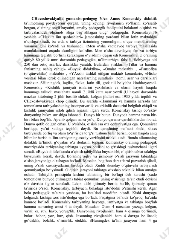 o‘tkir tuting: omadingiz qanchalik yaxshi tayyorlanganingizga bog‘liq. -maqsadni o‘zgartirmang: faqat unga erishish usullari muhim emas. -faqat siz uchun haqiqatan ham muhim va qiziqarli bo‘lgan narsani qiling, bor kuchingizni sarflang. -faqat rivojlanayotganlar bilan muloqot qiling: u sizni boshqaradi. -o‘z ustingizda ishlang, yaxshilik qiling, atrofingizdagi dunyo sizning ichki dunyongizning ko‘zgusidir. -xafagarchilik sizni yo‘ldan ozdirishiga yo‘l qo‘ymang, negativlik sizga pozitivlikni jalb qilmaydi. -g‘azabingizni boshqaring: siz hamma narsa uchun to‘lashingiz kerak bo‘ladi. -odamlarni kuzating: hamma sizga nimanidir o‘rgatishi yoki ogohlantirishi mumkin. djon lokning pedagogik qarashlari u bilishning empirik nazariyasi asoschilaridan biri edi. lokk insonda tug‘ma g‘oyalar yo‘q deb hisoblagan. u "bo‘sh varaq" bo‘lib tug‘iladi va o‘z his-tuyg‘ulari orqali atrofdagi dunyoni ichki tajriba - aks ettirish orqali idrok etishga tayyor deb xisoblaydi. "odamlarning o‘ndan to‘qqiz qismi faqat ta’lim orqali qanday bo‘lsa, shunday bo‘ladi." tarbiyaning eng muhim vazifalari: xarakterni rivojlantirish, irodani rivojlantirish, axloqiy intizom. ta’limning maqsadi - o‘z ishini oqilona va ehtiyotkorlik bilan olib borishni biladigan …