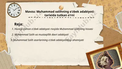 muhammad solihning oʻzbek adabiyoti tarixida tutkan oʻrni — PPTX