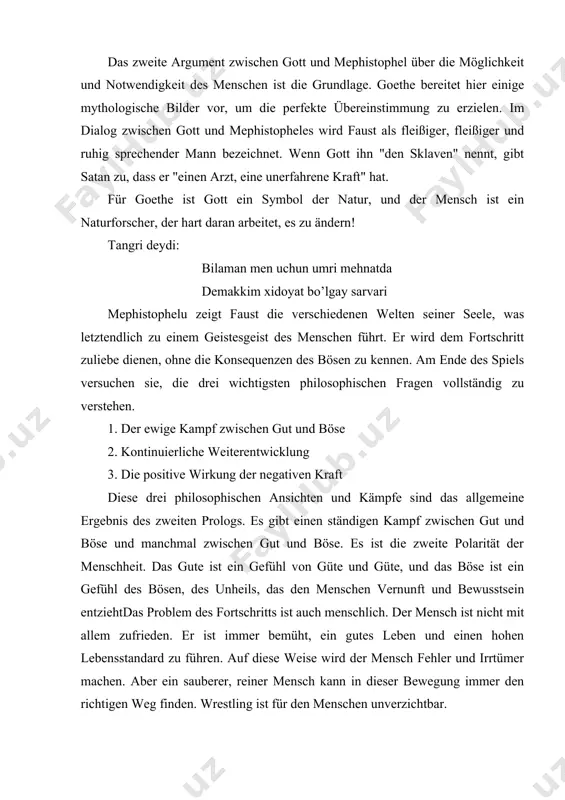 wegung immer den richtigen weg finden. wrestling ist für den menschen unverzichtbar. der mensch kann ohne kampf nicht überleben. neu - neue wege zu kämpfen. dies ist ein mannidentisches zeichen. faust verbreitet die wissenschaft unter den völkern. bibleani (christliches bibelbuch) übersetzt, um menschen zu erziehen. faust übersetzt den text des satzes nicht in den gedanken, dass es das erste wort im buch war, sondern übersetzt ihn zuerst in die tat. "die bewegung ist der anfang der schöpfung", sagt ein weiser mann. die positiven wirkungen negativer kräfte hängen auch vom dialektischen gesetz ab. mephistophel sagt über sich selbst: "der mensch ist eine seele, die seit jeher geleugnet wurde". er ist in der tat eine ablehnende kraft. aber ohne sie gibt es keine kreativität. der große russische sozialdemokrat ngchernishevsky sagte voraus, dass "verleugnung zu einem neueren reinen und wahren glauben führen würde". faust, der held der arbeit an der historischen person, aber …