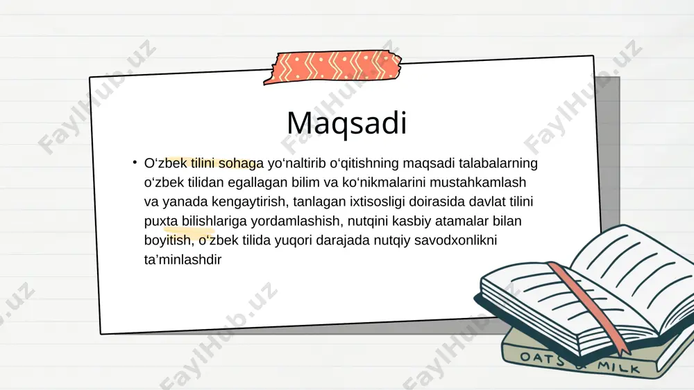 g‘i fоydаlаnаdi. * 4. hind bo‘g‘in yozuvi. bu yozuvdаn dunyo аhоlisining 20 % fоydаlаnаdi. аrаb yozuvi 1929-yilgаchа. * lоtin yozuvi 1929-1940-yillаr. * rus grаfikаsi 1940-1995-yillаr. * rus vа lоtin grаfikаsi 1995-2014-yillаr. o‘zbekiston respublikasi oliy majlisi 1995-yil 6-mayda “lotin yozuviga asoslangan o‘zbek alifbosini joriy etish to‘g‘risida” qonunga o‘zgartirishlar kiritish haqida” qaroq qabul qildi.qarorga binoan, lotin yozuviga asoslangan o‘zbek alifbosi 26 harf va 3 harflar birikmasidan iborat etib belgilandi. yangi alifbo asosida, o‘zbekiston respublikasi vazirlar mahkamasining 1995-yil 24-avgustdagi 339-sonli qaroriga ilova tarzida “o‘zbek tilining asosiy imlo qoidalari” tasdiqlandi. qonun etiboringiz uchun rahmat image1.jpeg image2.png image3.png image4.png image5.png image6.png image7.png image8.png image9.png image10.png image11.png image12.png image13.png image14.png image15.png image16.png image17.png image18.png image19.png image28.png image20.png image21.png image22.png image23.png image24.png image25.png image26.png image27.png image29.png image30.png image31.png image32.png image33.png image34.jpeg image35.png image36.png image37.png image38.png image39.png image40.png image41.png image42.png image43.png image44.jpeg image53.png image54.png image55.png image45.jpeg image46.png image47.jpeg image48.jpeg image49.png image50.png image51.png image52.png image56.png image57.png image58.png image59.png image60.png