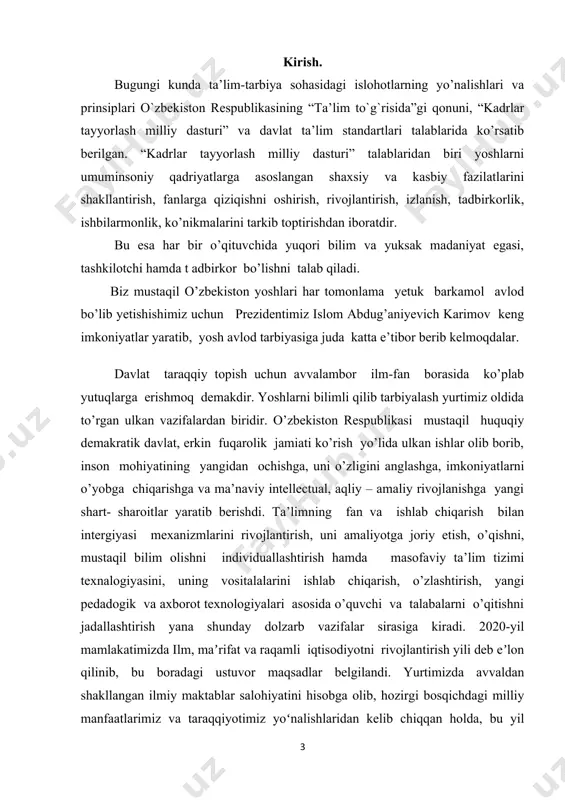 mazkur fandan oddiy va tushunarli tilda yozilgan ommabop darslik va oʻquv qoʻllanmalari yaratish, matematik ongni, kerak boʻlsa, bogʻchadan boshlab shakllantirish vazifasi qoʻyildi. - matematika hamma aniq fanlarga asos. bu fanni yaxshi bilgan bola aqlli, keng tafakkurli boʻlib oʻsadi, istalgan sohada muvaffaqiyatli ishlab ketadi, - dedi prezident. ta’lim tizimidagi kamchiliklar, shu jumladan, matematika fanidan ham o’qitish uslubiyatin chetlab o’tmaydi. har bitta fanga alohida e’tibor berish, har bir mavzuni o’qitishda ma’suliyatli bo’lish o’qituvchi, professor, dosent va akademiklarning eng oliy maqsadi hisoblanadi. bizga ma’lumki matematika fani juda qiziqarli va shu bilan birga murakkab fan bo’lib ham hisoblanadi. ma’lumki, matematika fizik tenglamalar fani nima uchun kerak, nima maqsadlarda foydalaniladi, uning yechimlari qanday topiladi kabi masalalar qaraladi. shu o’rinda bu mavzuga doir “dirixle va neyman masalasi” mavzusiga oid masalalar, misollar yechish kabi ishlar o’rganiladi. ushbu fikrlar tanlangan mavzuning qanchgalik darajada dolzarb ekanligini ko’rsatadi. kurs ishining ob`ekti. oliy ta`lim muassalarida “matematik fizika tenglamalari” fanini o`qitish jarayoni. …