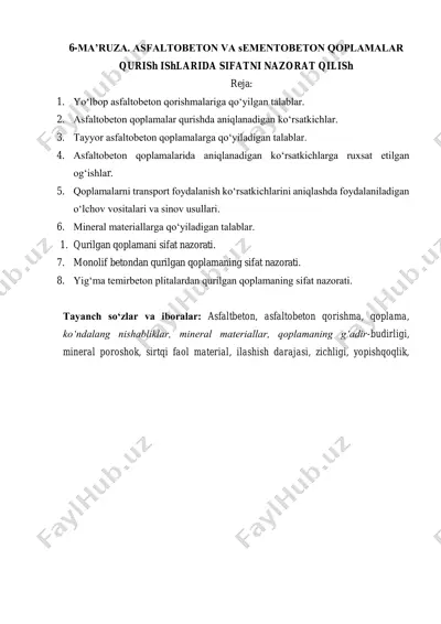 asfaltobeton va sementobeton qoplamalar — PDF