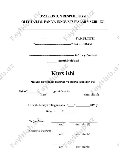 kreditning mohiyati va moliya tizimidagi roli — DOCX
