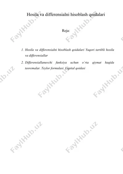 hosila va differensialni hisoblash qoidalari — DOC