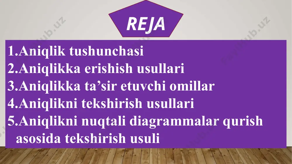 n keyin zagotovkaga butun uzunligi bo’yicha ishlov beriladi.» aniqlikka erishguncha ishlov berish va o’lchash» usulida keskichni zagotovkaga nisbatan to’g’ri holati o’rnatiladi va talab etilgan o’lcham aniqligi ta’minlanadi. navbatdagi zagotovkaga ishlov berishda bu uslubni qo’llash yana takrorlanadi. «aniqlikka еrishguncha ishlov berish va о’lchash» usuli quyidagi afzalliklarga еga: -noaniq dastgohlarda aniq ishlov berishga еrishiladi; zagotovkaga noaniq dasgohda ishlov berilganda, yuqori malakali ishchi bu usul yordamida zagotovka xatoligini aniqlashi va yо’qotishi mumkin; -mayda zagotovkalar partiyasiga ishlov berganda, ushlanuvchi о’lchamlarning aniqligiga keskich asbob eyilishining ta’sirini yо’qotadi; bu usul bilan asbob holatini aniqlab, asbob eyilishiga bog’liq bо’lgan talab asosida kerakli tuzatishlar kiritiladi; -noaniq zagotovkalarda qо’yimlarni tо’g’ri taqsimlashga еrishiladi va ishga yaroqsizlik poydo bо’lishining oldi olinadi; -kichik о’lchamga еga bо’lgan zagotovkadan bichish (razmetkalash) natijasida ishga yaroqli bо’lgan detal olish mumkin; -ishchini, murakkab va qimmat baho moslama ishlatish (konduktor-moslamalarga о’xshash) aylanuvchi va bо’luvchi moslamalar va boshqalardan ozod qilinadi; shuning bilan bir qatorda bu usul quyidagi jiddiy kamchiliklarga …