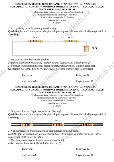 elektronika va sxemalar 1 nazorati — DOCX
