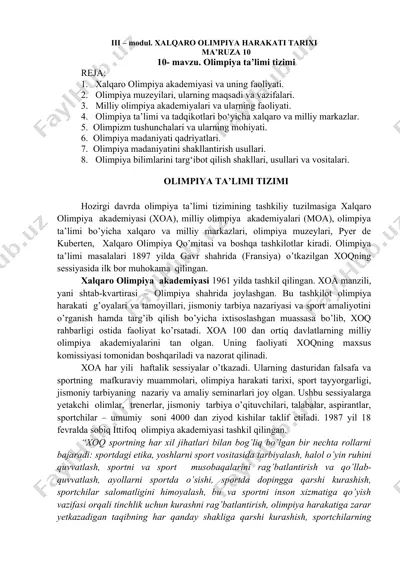 olimpiya ta'limi tizimi — DOCX