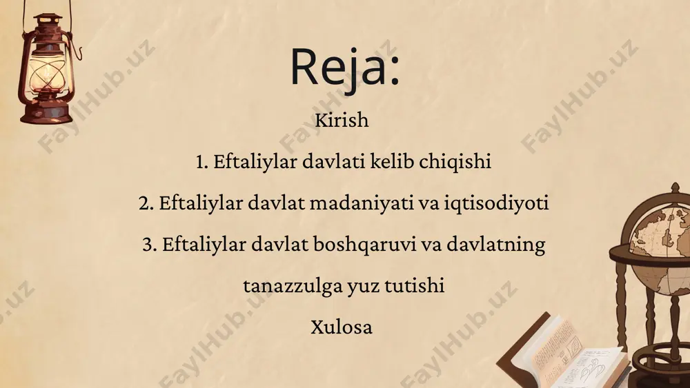 iylik va boshqa dinlar ham ta'sir ko'rsatgan. har xil diniy marosimlar ularning kundalik hayotida muhim o'rin tutgan. 2. san'at va arxitektura: eftaliylar o'z san'atida va arxitekturasida maxsus uslublardan foydalanishgan. ular uylar, ibodatxonalar, va shahar infratuzilmasini rivojlantirishda samarali yondashuvlarga ega edilar. eftaliylar zamonida qurilgan ko'plab inshootlar hozirgi kunda tarixiy ahamiyatga ega.. eftaliylar davlat madaniyati va iqtisodiyoti iqtisodiyoti eftaliylar iqtisodiyoti asosan qishloq xo'jaligi, savdo va hunarmandchilikka tayangan. ularning iqtisodiy faoliyati kichik qishloq xo'jalik yurituvchilar, dehqonlar va savdo-sotiq bilan shug'ullanuvchi odamlar o'rtasida tarkib topgan. eftaliylar iqtisodiyoti haqida quyidagi asosiy jihatlarni ko'rib chiqish mumkin: 1. qishloq xo'jaligi eftaliylar qishloq xo'jaligi sohasida yuqori darajada rivojlangan edi. ular: - dehqonchilik: asosiy ekinlar orasida bug'doy, arpa, jo'xori va paxta bor edi. dehqonlar o'zlarining ekinlarini sug'orish va etishtirishda an'anaviy metodlardan foydalangan. - chorvachilik: eftaliylar o'zlarining aholisini oziq-ovqat bilan ta'minlash uchun chorva mollari, masalan, qo'y, echki, sigir va otlarni boqish bilan ham shug'ullangan. chorvachilik ularga qo'shimcha daromad manbai bo'lgan. …