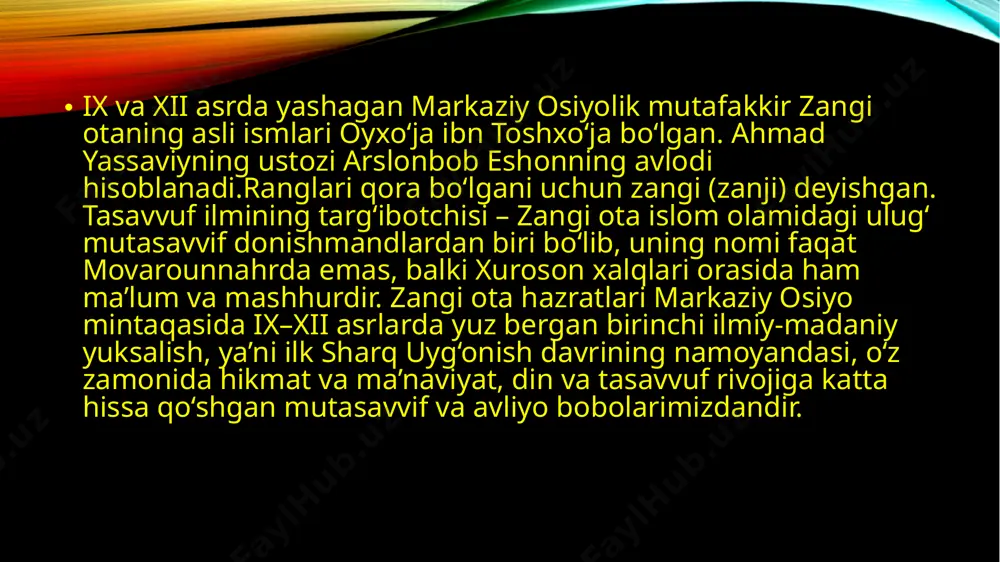 ota maqbarasiga, masjid va maqbaraga yaqinroq qilib qurilgan. minoraga ikki tomoni terakzorli xiyobon orqali boriladi. majmuaga janubdan qadimiy qabriston tutashgan, uning atrofi devor bilan oʻralgan. zangiota maqbarasi peshtoqi hovliga qaragan, qolgan uch tomoni esa qabristonga yondosh qilib qurilgan. zangiota maqbarasi dastlab 4 xonali (ziyoratxona, goʻrxona va uning ikki yonida kichik xona qoldiqlarisaqlangan), bezaksiz boʻlgan. ichki xona devorlariravokli chorsi asosdan, burchaklaridagi bagʻalsakkiz qirrali, gumbazlari har xil. darcha va tobadonlar ishlangan. goʻrxonadagi oq marmarqabrtoshiga nafis oʻyma naqsh va arabiy xatlarbitilgan. keyinchalik maqbara oldiga peshtoq qurilib koshinkori bezak berilgan. peshtoq va xonalar tashqi devori, ziyoratxona va goʻrxona poygumbazi sayqallangan zangiota majmuasidagi minora gʻishtchalar, oʻymakor rangbarang koshinlar bilan bezatilgan. ichki xona izorasi parchinli, mehrobiga "p" shaklida koshin va arabiy yozuv bitilgan. gumbaz osti bezaklari ustiga zarhalberilgan. peshtogʻidagi namoyon hoshiyalari sopol, sirkor gʻisht va yigʻma koshin terilib, unga sakkiz burchakli turunjlar ishlangan. maqbara amir temurtomonidan qurilganligi (14-asr 80y.lari) va ulugʻbekdavrida (15-asrning 20y.lari) bezak ishlari bajarilganligi …