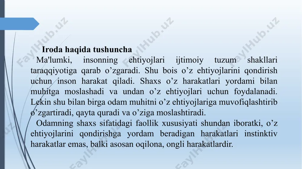larni qamrab oladi: a) shaxsning ehtiyojini qondirish imkoniyatiga egalikni; b) qondirishga yordam beradigan yoki qar-shilik ko‘rsatadigan ob'ektlarga sub'ekt sifatida qatnashishni; v) uni harakat qildiruvchi, bilishga intiltiruvchi munosabatlarini va hokazo. sub'ektiv munosabatlarning inson miyasida his-tuyg‘ular, emotsional holatlar, yuksak ichki kechinmalar tarzida aks etishi his-siyot va emotsiyani yuzaga keltiradi. hissiyot — yaqqol voqyelikning ehtiyojlar sub'ekti bo‘lmish shaxs miyasida ob'ektlarga nisbatan uning uchun qadrli, ahamiyatli bo‘lgan munosabatlarining aks ettirilishidir. xulosa «hissiyot» tushunchasi kundalik turmushda va ilmiy psixologik rhanbalarda har xil ma`noda qo`ilaniladi. jumladan, hissiyot o`rnida sezgilar, anglanilmagan mayllar, anglanilmagan xohishlar, tilaklar, maqsadlar, talablar kabi tushunchalardan foydalaniladi. ilmiy nuqtai nazardan kelib chiqib tahlil qilinganda, «hissiyot», odatda, tirik mavjudotlar miyasida, ya`ni shaxslarning ehtiyojlarini qondiruvchi va unga monelik qiluvchi obyektlarga nisbatan uning (odamning) munosabatlarini aks ettirish ma`nosida qo`ilaniladi. jahon psixologiyasida «hissiyot» bilan «emotsiya» terminlari (ayniqsa, chet mamlakatlarda) bir xil ma`noda ishlatiladi, lekin ularni aynan bir xil holat deb tushunish murnkin emas. bunday nuqson ommabop adabiyotlarda, chet …