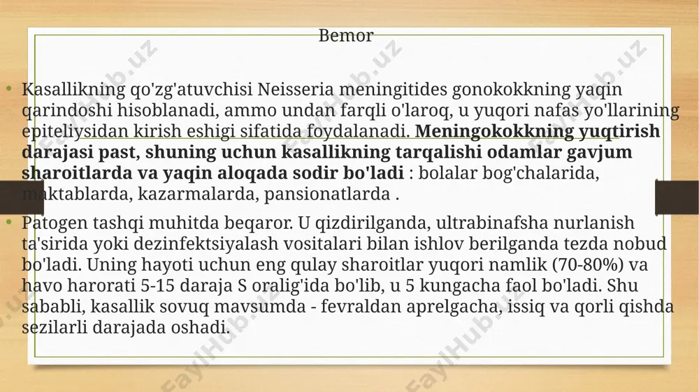 ifodalangan bo'lsa, unda meningokokk infektsiyasining tashilishi rivojlanadi: bakteriyalar nazofarenkda o'rtacha darajada ko'payadi va tashqi muhitga oz miqdorda chiqariladi. biroz vaqt o'tgach, ular tanani tark etadilar . agar meningokokkning virulentligi shilliq qavatga chuqur kirib borishi uchun etarli bo'lsa, meningokokk nazofaringit rivojlanadi . bakteriyalar tana hujayralarini yo'q qiladi va agressiv moddalarni to'qimalarga chiqaradi, bu qon tomirlari va immunitet tizimining reaktsiyasini keltirib chiqaradi. qon yallig'lanish joyiga intensiv ravishda oqadi, uning suyuq qismi shilliq qavatiga kiradi - giperemiya va shish paydo bo'ladi. ular patologik fokusni cheklash va patogenning yanada tarqalishini oldini olish uchun mo'ljallangan . yallig'lanish sohasidagi sezgir nerv uchlari biologik faol moddalarga ta'sir qiladi, ular yo'q qilingan hujayralarni chiqaradi va og'riqli signal sifatida miyaga og'riq impulsini yuboradi. bu bakterial toksinlar va retseptorga shishgan to'qimalarning bosimi bilan yanada kuchayadi. natijada, odam og'riq va tomoq og'rig'ini his qiladi . agar yallig'lanish reaktsiyasi nazofarenkdagi meningokokkni to'xtatmasa, u qon va limfa tomirlariga kiradi . qonda patogen immunitet …