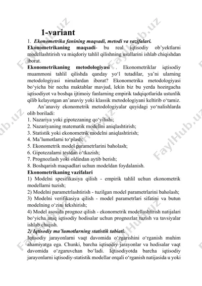 ekonometrika yakuniy testlar — DOCX