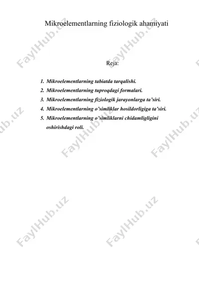 mikroelementlarning fiziologik ahamiyati — DOC