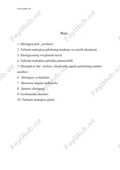 ekologiya, fitotsenologiya va o‘simliklar geografiyasi — DOC