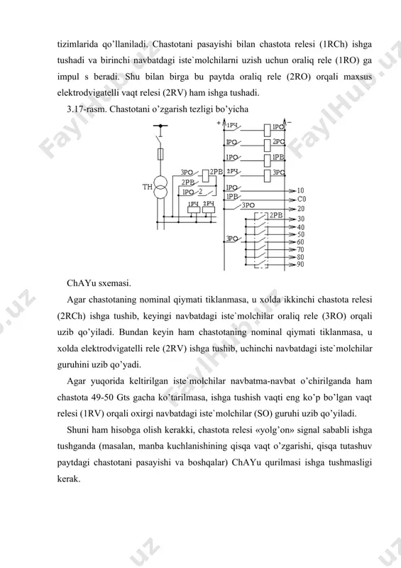 malarida vaqt relesi bilan birgalikda ishlоvchi tоk relelari qo’llaniladi. tоk bo’yicha yuksizlantirish qisqa vaqtli (masalan zau ishlaganda, aqu ishlaganda va bоshqalar) va uzоq vaqtli (masalan tarmоqning buzilgan jоyini tuzatish) bo’lishi mumkin. foydalanilgan adabiyotlar ro'yxati: 1. n.i.ovcharenko «avtomatika elektricheskix stantsiy i energeticheskix sistem». izd. ntsenas, 2001 g. 2. n.i.ovcharenko «elementq avtomaticheskix ustroystv energosistem». m. energoatomizdat, 1995 g. 3. «avtomatizatsiya energeticheskix sistem». pod.red. v.p.morozkina. m. energiya 1994 g. 4. m.a.berkovich, v.a.semenov. «avtomatika energosistem» m. energiya 1991 g. 5. v.a.andreev. «releynaya zaҳita i avtomatika sistem elektrosnabjeniya». m. vsh. 1991 g. � embed pbrush ��� _1234267995