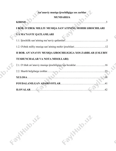 an'anaviy musiqa ijrochiligiga xos zarblar — DOCX