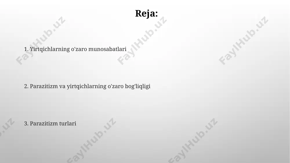 unosabatlarni o'rganishda, masalan, serengeti milliy bog'ida (tanzaniya) sherlarning soni va zebralar populyatsiyasining zichligi o'rtasida teskari bog'liqlik kuzatilgan. parazitizm va predatorlikning evolyutsion jihatlari parazitlarning 300 milliondan ortiq yil davomida evolyutsiyasi mezbon organizmlar bilan qo'sh evolyutsiya orqali sodir bo'lgan, bu jarayon natijasida parazitlar yuqori darajadagi ixtisoslashuv va genetik moslashuvni namoyon qilgan. ba'zi parazitlar, masalan, plasmodium falciparum (malyariya qo'zg'atuvchisi), o'z mezbonlarining immun tizimini 5 yildan ortiq vaqt davomida bostirish uchun murakkab evolyutsion mexanizmlarni ishlab chiqqan, bu esa janubiy-sharqiy osiyo va afrikaning tropik mintaqalarida keng tarqalishga olib keldi. parazitizm va predatorlikning boshqarilishi o'zbekistonning 30% cho'l hududlarida parazitlarning tarqalishi, masalan, qoraqo'tirlarning soni 1000 ga yetganda, yirtqichlar soni 500 ga yetgan taqdirda muvozanat saqlanadi. aqshning florida shtatida invaziv turlarni boshqarish uchun 5 yillik loyiha doirasida parazitlarning tarqalishi va yirtqichlarning soni 30% ga kamaydi. parazitizm va bioo'zgaruvchanlik жаҳон соғлиқни сақлаш ташкилоти маълумотларига кўра, 3,5 миллиардга яқин одам паразит касалликларига чалинади, бу эса биологик хилма-хилликка салбий таъсир кўрсатади …