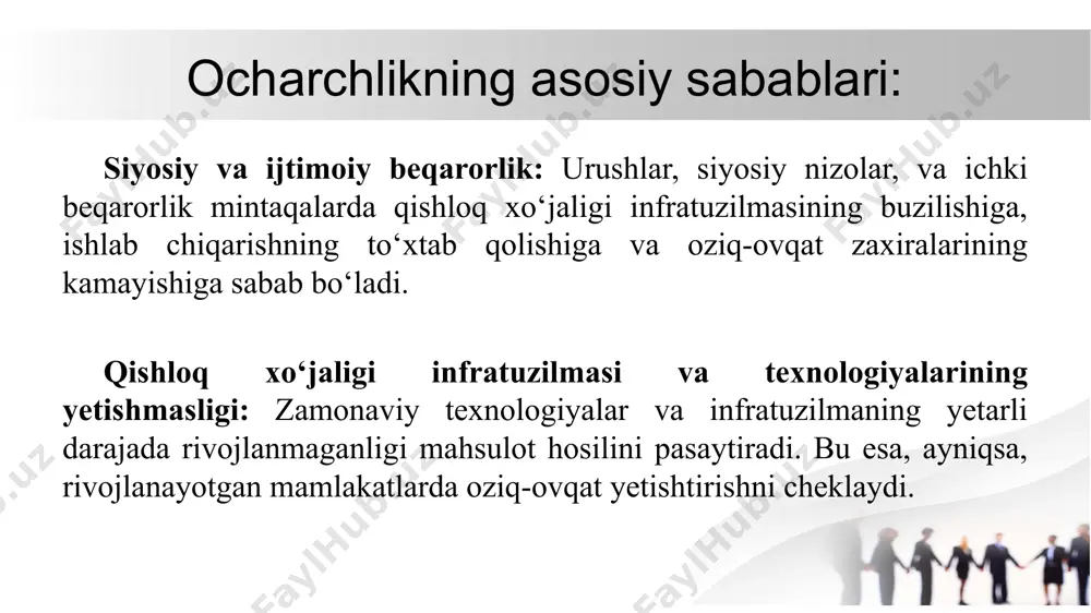 rning ayrim segmentlari ortiqcha himoyalangan yoki monopol holatida bo‘lsa, raqobat va innovatsiyalar cheklanishi mumkin. tashqi iqtisodiy omillar global iqtisodiy krizislar va savdo cheklovlari: xalqaro bozordagi o‘zgarishlar, iqtisodiy krizislar, savdo cheklovlari va valyuta kursining beqarorligi ham ichki iqtisodiy o‘sishga salbiy ta’sir ko‘rsatishi mumkin. sanksiyalar va tashqi siyosiy bosimlar: ba’zi davlatlar tashqi siyosiy bosimlar yoki iqtisodiy sanksiyalar tufayli resurslarga kirish imkoniyatidan mahrum bo‘lishadi, bu esa o‘sishni sekinlashtiradi. image1.jpeg /docprops/thumbnail.jpeg