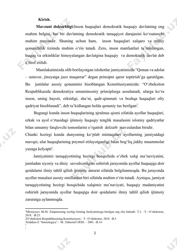 egiya, shvetsiya kabi boltiq bо‘yi davlatlari parlamentida ayollar soni umumiy deputatlarning 50 foizni tashkil qiladi[footnoteref:5]. [4: о‘zbekiston respublikasioliy majlisining «xotin-qizlarga qо‘shimcha imtiyozlar tо‘g‘risida»gi 1999 yil 14 apreldagi №760-1 sonli qonuni, о‘zbekiston respublikasi birinchi prezidentining xotin-qizlarning ijtimoiy muhofazasini kuchaytirishga oid qо‘shimcha chora-tadbirlar tо‘g‘risida»gi 1999 yil 17 martdagi № pf-2246 farmoni, о‘zbekiston respublikasi birinchi prezidentining «о‘zbekiston respublikasining davlat va ijtimoiy qurilishida xotin-qizlarning rolini oshirish chora-tadbirlari tо‘g‘risida»gi 1995 yil 2 martdagi № pf-1084 farmoni, о‘zbekiston respublikasi birinchi prezidentining “bolali oilalarni ijtimoiy himoya qilishni kuchaytirish chora-tadbirlari tо‘g‘risida”gi 04.03.1996 № pf-1383 sonli farmoni,о‘zbekiston respublikasi vazirlar mahkamasining «о‘ta zararli va о‘ta og‘ir mehnat sharoitlarida ishlayotgan ayollarning daromadiga imtiyozli soliq solish tо‘g‘risida»gi 1999 yil 17 martdagi № 117 sonli qarori, о‘zbekiston respublikasi oliy va o’rta maxsus ta’lim vazirligining “oila, onalik va bolalikni ijtimoiy ximoya qilish tо‘g‘risida”gi 2000 yil 14 sentabr №248 sonli buyrug’i, norma ma’lumotlar bazasi 5 giddens e. “sotsiologiya”. – m.: editorial urss. – 2001. s. …