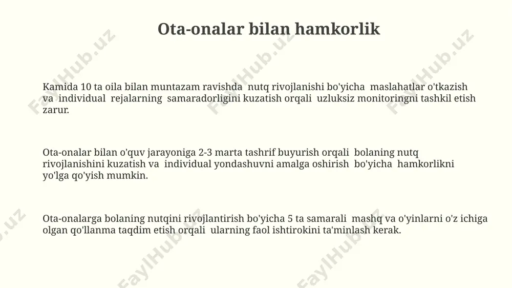 medali vositalardan foydalanish, nutq terapiyasi mashg'ulotlarining samaradorligini 30% ga oshirib, bolalarda fonetik eshitish va to'g'ri talaffuzni rivojlantirishga yordam beradi. kognitiv rivojlanishni qo'llab-quvvatlovchi 3 ta asosiy uslub - muammoli ta'lim, loyihalash va hamkorlikdagi o'rganish – maktabgacha yoshdagi bolalarda izchil va aniq nutqni shakllantirishga yordam beradi. zamonaviy pedagogik texnologiyalar, masalan, o'yinlashtirilgan ta'lim, 5-7 yoshli bolalarning nutqini rivojlantirishda samaradorligini 20% ga oshiradi, bu esa leksik zahirasini kengaytirishga yordam beradi. e'tiboringiz uchun rahmat @taqdimot_robot