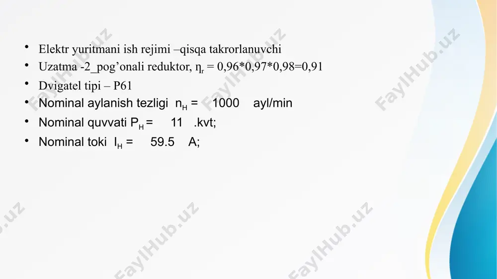 elektr yuritma fanidan kurs loyihasi taqdimoti - Page 5