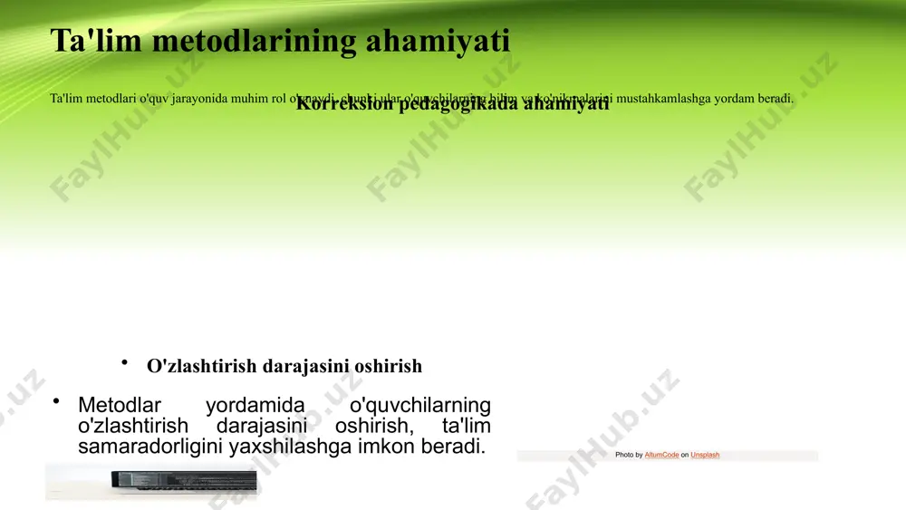 ni oshiradi. ikkinchidan, individual yondashuvlar va personalizatsiya ta'limda muhim ahamiyat kasb etadi, bu esa har bir o'quvchining ehtiyojlariga mos ravishda o'quv dasturlarini ishlab chiqishga olib keladi. uchinchidan, kolaborativ o'qitish metodlari va guruh ishlari ta'lim jarayonida keng tarqaladi, bu esa o'quvchilarning jamoaviy ish ko'nikmalarini rivojlantiradi. bularning barchasi didaktik ta'lim nazariyasining rivojlanishiga ijobiy ta'sir ko'rsatadi. photo by altumcode on unsplash pedagogik jarayon va shakllar pedagogik jarayon ta'limning asosiy elementi bo'lib, o'zida o'qitish va o'rganish jarayonlarini birlashtiradi. ta'lim jarayonining strukturasida har doim o'zgarishlar yuz berib turadi, masalan, zamonaviy texnologiyalarning qo'llanilishi, o'quvchilarning ehtiyojlari va qobiliyatlari inobatga olinadi. shakllar, masalan, an'anaviy darslar, guruhli ish yoki masofaviy ta'lim, pedagogik jarayonda muhim rol o'ynaydi, chunki ular ta'limning samaradorligini oshirishga yordam beradi va o'quvchining faol ishtirokini ta'minlaydi. pedagogik vositalar pedagogik vositalar tushunchasi pedagogik vositalar - bu ta'lim jarayonida o'qituvchilar va o'quvchilar tomonidan bilim va ko'nikmalarni etkazish, o'zlashtirish va rivojlantirish uchun qo'llaniladigan barcha vositalar. ular o'quv jarayonining samaradorligini oshirishda …