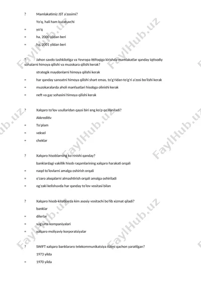 xalqaro iqtisodiy munosabatlar savollari va javoblari — DOCX