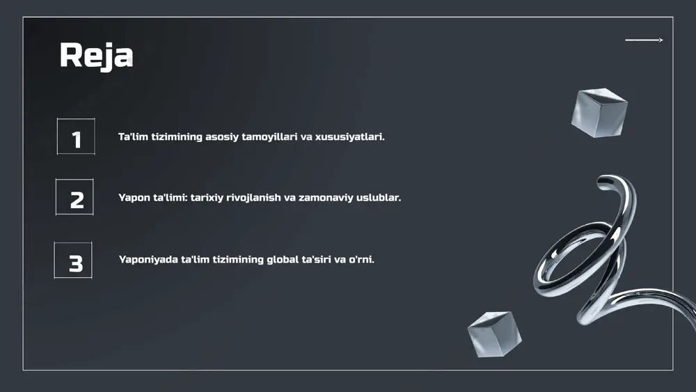 beradi. ta'lim jarayonida texnologiyalardan foydalanish - bu o'quvchilarning ta'lim jarayonini yanada samarali qilish uchun zamonaviy texnologiyalarni joriy etishni anglatadi. masalan, smartfonlar va planshetlar orqali o'quvchilar onlayn resurslardan foydalanib, darslarni mustaqil ravishda o'rganish imkoniyatiga ega bo'lishadi. bu xususiyatlar ta'lim jarayonini yanada qiziqarli va samarali qiladi. photo by jezael melgoza on unsplash ta'limda innovatsiyalar va texnologiyalar yaponiya ta'lim tizimida innovatsiyalar yaponiya ta'lim tizimida innovatsiyalar va texnologiyalar ta'lim jarayonini yanada samarali qilishga qaratilgan. masalan, virtual haqiqat va sun'iy intellekt kabi zamonaviy texnologiyalar, o'quvchilarga yanada interaktiv va qiziqarli ta'lim muhitini taqdim etadi, bu esa ularning bilim olish jarayonini sezilarli darajada yaxshilaydi. zamonaviy texnologiyalarning qo'llanilishi yaponiyada ta'lim jarayonida foydalanilayotgan zamonaviy texnologiyalar qatoriga onlayn ta'lim platformalari, mobil ilovalar va raqamli o'quv materiallari kiradi. bu texnologiyalar o'quvchilarga mustaqil o'qitishni rivojlantirish, ijodiy fikrlash qobiliyatini kuchaytirish va shaxsiylashtirilgan o'quv tajribasini ta'minlashda yordam beradi. yaponiya ta'limining ijtimoiy ta'siri ta'lim va ijtimoiy barqarorlik yaponiya ta'lim tizimi ijtimoiy barqarorlikni ta'minlashda muhim rol …