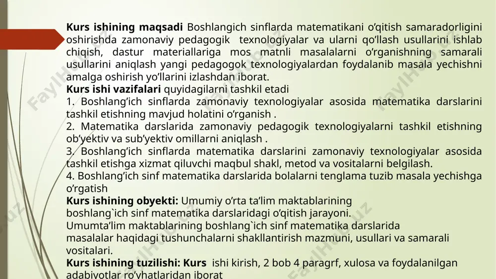 h faqat o’quvchi aqlini nazarda tutmay, balki uning irodasi tuyg’ularining ham bevosita faol ishtirokini nazarda tutadi. ii-bob. tenglamalar tuzib masalalar yechishni o’rgatish metodikasi 2.1. masalalarni tenglamalar tuzib yechish matematika darsligi o'quvchilarni ba'zi xil masalalarni tenglamalar tuzib yechishga o'rgatishni nazarda tutadi. masalalarni tenglamalar tuzish bilan qo'shish, ayirish, ko'paytirish va bo'lish amallarining noma'lum sonlarini topishga doir sodda masalalar yechishga o'rgatish va misollar bilan birgalikda matnli masalalarni tenglamalar yordamida yechib o’quvchilarning bilimlarini mustahkamlash muhim vazifa hisoblanadi. mantiqiy fikrlash qobiliyatlarini shakllantirish va rivojlaritirishga, o'z fikrlarini mustaqil bayon qila olishga zamin yaratib, o'quvchilarni fikrlash dunyoqarashini kengaytirib, ularni zehnini va hozirjavoblik fazilatini tarbiyalash bosh maqsaddir. matematika darsligi o'quvchilarni ba'zi xil masalalarni tenglamalar tuzish bilan yechishga o'rgatishni nazarda tutadi. o'quvchilar masalalarni tenglamalar tuzish bilan yechishni o'rganib olishlari uchun ular masaladagi berilgan va izlanayotgan miqdorlarni ajratib olishi kerak bo'ladi. tenglamalarni tuzish yordamida sodda masalalarni yechish ikkinchi sinfdan boshlanadi. ikkinchi sinfda tenglamalar tuzish usuli bilan qo'shish, ayirish, ko'paytirish va …