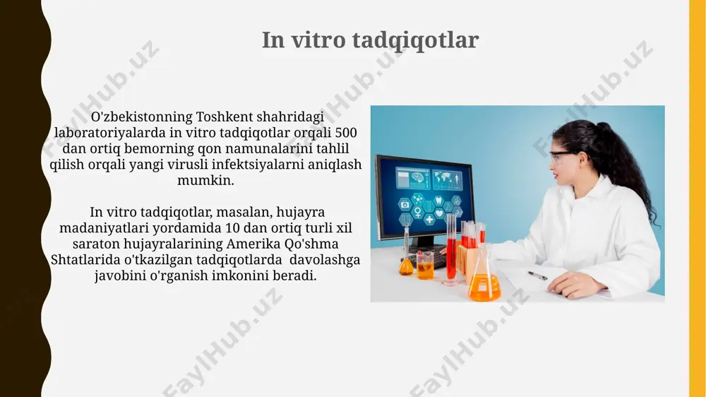 biokimyoviy tahlillar oqsil elektroforezi kabi murakkab biokimyoviy tahlillar, 10 ga yaqin turli oqsillarni aniqlashga imkon beradi va kasalliklarni aniqlashda, masalan, amerika qo'shma shtatlaridagi onkologik markazlarda muhim ahamiyatga ega. biokimyoviy tahlillarning 90% dan ortig'i avtomatlashtirilgan analizatorlar yordamida amalga oshiriladi, bu esa natijalarni tez va aniq olish imkonini beradi va xatoliklar sonini kamaytiradi, masalan, buyuk britaniya laboratoriyalarida. randomizatsiyalangan klinik sinovlar 2022-yilda o'zbekistonda o'tkazilgan randomizatsiyalangan klinik sinovlar natijalari, 50 nafar bemor bilan olib borilgan tadqiqotda, yangi jarrohlik usulining muvaffaqiyat darajasi 80% ni tashkil etganligini ko'rsatdi. randomizatsiyalangan klinik sinovlarda 200 dan ortiq bemor ishtirok etgan holda, aqshning boston shahridagi massachusets kasalxonasida o'tkazilgan tadqiqotda, yangi davo usulining samaradorligi 95% ishonch oralig'ida baholandi. klinik tadqiqotlar klinik tadqiqotlarning samaradorligini baholashda, natijalarni tahlil qilishda statistik usullar, masalan, p qiymati va konfidentlik intervallari kabi ko'rsatkichlar buyuk britaniyada ham keng qo'llaniladi. klinik tadqiqotlar 3-fazali sinovlarni o'z ichiga oladi, bunda 1-faza 20-80 nafar sog'lom ko'ngillilarni, 2-faza esa 100-300 nafar kasallarni o'z …