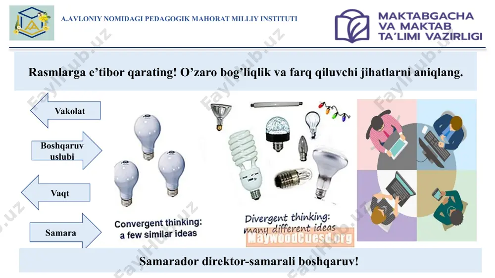 y ta‘lim kengashi (central council for education, cce) finlandiya milliy ta'lim agentligi a.avloniy nomidagi pedagogik mahorat milliy instituti umumiy o‘rta ta’lim muassasasini boshqarish qarorlar qabul qilishda mustaqil va innovativ yondashuv uzluksiz metodik xizmat koʻrsatish tizimidagi kengash va birlashmalarning faoliyati tegishli nizom asosida tashkil qilinadi. umumiy oʻrta taʼlim maktablari oʻqituvchilariga uzluksiz metodik xizmat koʻrsatish tartibi umumiy oʻrta taʼlim maktablarining fan metod birlashmalari; umumiy oʻrta taʼlim maktablarining pedagogik kengashi; tuman (shahar)larda “mentorlar guruhi” (jamoatchilik asosida); pedagoglarni yangi metodikalarga oʻrgatish milliy markazlaridagi metodik xizmat ko‘rsatish bo‘limlari; qoraqalpogʻiston respublikasi maktabgacha va maktab taʼlimi vazirligi, toshkent shahar va viloyatlar maktabgacha va maktab taʼlimi boshqarmalaridagi oʻquvchilarda zamonaviy koʻnikmalarni shakllantirishni muvofiqlashtirish shoʻbalari; respublika taʼlim markazi; ixtisoslashtirilgan taʼlim muassasalari agentligi tasarrufidagi pedagogik mahorat va xalqaro baholash ilmiy-amaliy markazi . maktabgacha va maktab ta’limi vaziri o‘rinbosarining buyrug’i 2024-yil 5-yanvar 8-son umumiy oʻrta taʼlim maktabida fan metodbirlashma rahbarlari yoʻnalishi boʻyicha oʻquv yili davomida quyidagilarni amalga oshiradi. pedagoglarni yangi metodikalarga oʻrgatish …