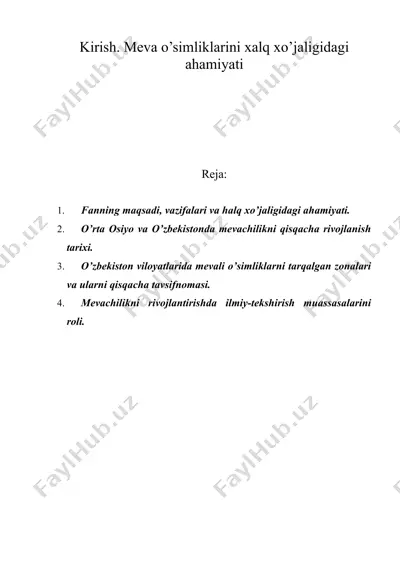 meva o’simliklarini xalq xo’jaligidagi ahamiyati — DOC