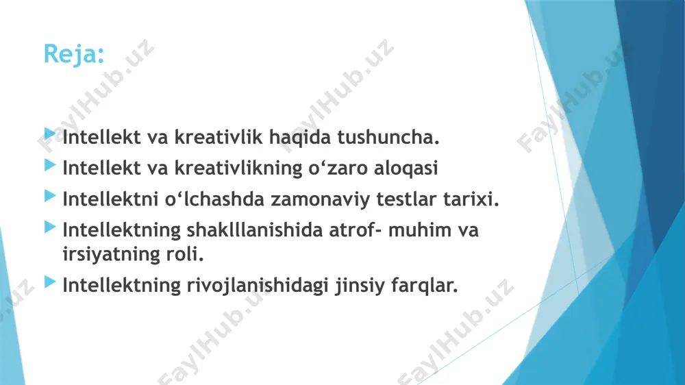 jodda ham muvaffaqiyatlarga erisha olishgan. aim.uz eynshteyn bilan bir kanadalikning miyasi tadqiq etilganda ularning og‘iriligi o‘rtasida deyarli hech qanday farq yo‘qligini aniqlashgan. lekin eynshteyning miyasining kuyi qismi kanadalikning miyasidan 15 foizga yuqoriroqligi namoyon bo‘lgan. aynan miyaning quyi qismi matematik va fazoviy ma’lumotlarga javob beradi. aksincha eynshteyning miyasining faollika javob beruvchi qismlari pastroq joylashganinin aniqlashgan. davomi… shuning uchun ham eynshteyn va boshqa fiziklarning gapirish va o‘rganishida sekinlikni ko‘rishimiz mumkin bo‘lganintellektni o‘lchash tarixida dastlabki qadamni ingliz olimi frensis galton tomonidan amalga oshirilgan. galtoninng fikricha xarakter irsiyat yo‘li bilan avlodddan-avlodga o‘tar ekan. u bunga bog‘liq ravishda aqliy qobiliyatlarni irsiyat yo‘li bilan tushuntirmoqchi bo‘lgan. unga fransuz maktablarida yaxshi o‘zlantirmayotgan yoki aksincha juda yaxshi o‘zlashtirib maxsus ta’lim programmasiga ehtiyoj sezgan bolalarni tadqiq etish topshirilgan. bunning sababi ularning qobiliyatlaridagi farqlar bo‘lishi mumkin deb qaralgan. 1904 yil a.bine o‘z xodimi tedor simon bilan birga maktabda o‘zlashtirishda ma’lum muammolarga duch keluvchi o‘quvchilarni aniqlovchi ob’ektiv testlarni yaratishgan. davomi… bine …