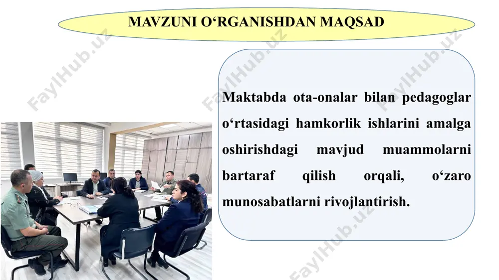 , oilada farzand tarbiyasi haqidagi ma’lumotlar bayon qilingan. foydalanilgan adabiyotlar tahlili xorijiy tajribalarning o‘rganilganligi yaponiya-ota-onalar va o‘qituvchilar o‘rtasida yig‘ilishlar (sankokai) doimiy ravishda tashkil etiladi. ochiq darslar (kokai jugyo) o‘tkaziladi. bu tadbirlarda ota-onalar farzandlarining ta’lim jarayonini to‘g‘ridan-to‘g‘ri kuzatishlari mumkin, o‘quvchilarning darsdagi ishtiroki, o‘qituvchilar tomonidan qo‘llanilayotgan metodlar va dars jarayoni haqida bevosita tasavvurga ega bo‘lishadi. bu ochiq darslar ota-onalarga o‘z farzandlari xulq-atvori va dars jarayonidagi ishtiroki guvohi bo‘lish natijasida farzandlariga qanday yordam berish kerakligini tushunish imkonini beradi. ota-onalar farzandlarining ta’lim olishida faol ishtirok etadi, maktabda o‘tkaziladigan tadbirlarda faol qatnashadi, uy vazifalarini bajarishda yordam beradi va hatto shaxsiy o‘qituvchilikni (juku tizimi) ta’minlaydi. janubiy koreya- ota-onalar va pedagoglar o‘rtasida aloqa o‘rnatish uchun turli xil vositalar (masalan, telefon, email, ijtimoiy tarmoqlar) ishlatiladi. bu, ota-onalarga farzandlari haqida ma’lumot olish va pedagoglarga ota-onalar fikrlarini yetkazish imkonini beradi. maktabdagi tadbirlarda ota-onalar faol ishtirok etishi uchun imkoniyatlar yaratiladi. bu, ota-onalar va pedagoglar o‘rtasidagi hamkorlikni mustahkamlashga yordam beradi. ota-onalar va …