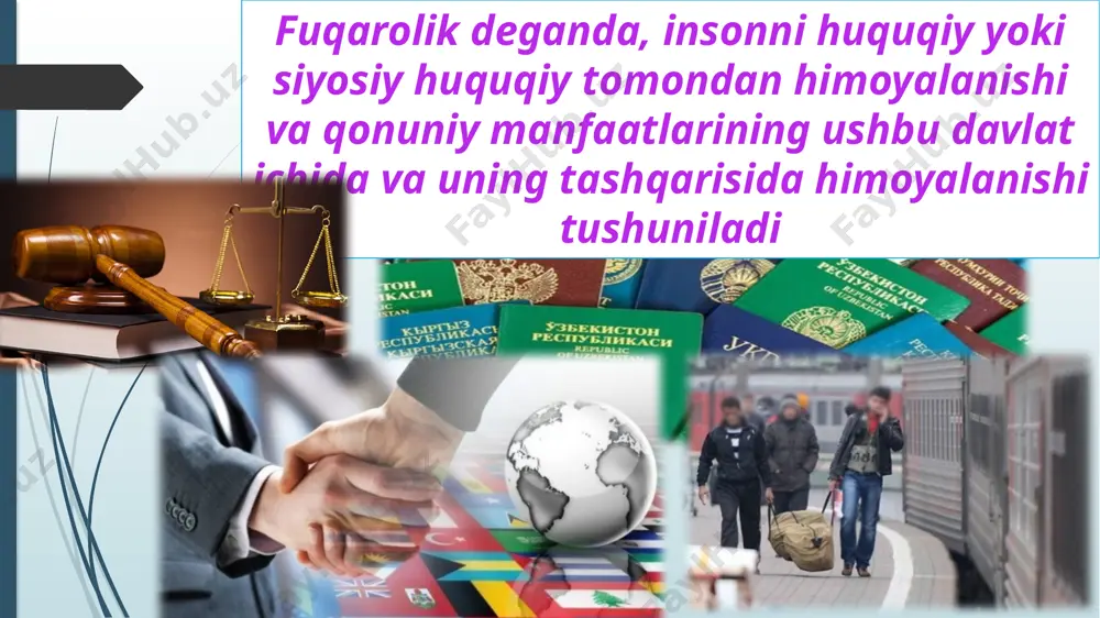 . «vatan atamasi aslida arabcha so‘z boiib, ona yurt ma’nosini bildiradi. vatan tushunchasi keng va tor ma’noda qoilaniladi. bir xalq vakillari jamuljam yashab turgan, ularning ajdodlari azalazaldan istiqomat qilgan hudud nazarda tutilsa, bu keng ma’nodagi tushunchadir. kishi tugilib o‘sgan uy, mahalla, qishloq nazarda tutilsa, bu tor ma’nodagi tushunchadir». vatanparvarlik shaxsning o‘zi mansub boigan millat, tugilib o‘sgan vatani tarixidan g‘ururlanishi, buguni to'g'risida qayg‘urishi hamda uning porloq istiqboliga bo'lgan ishonchini ifoda etuvchi yuksak insoniy fazilat sanaladi.vatanparvar shaxs qiyofasida vatanparvar shaxs qiyofasida quyidagi sifatlar namoyon bo'ladi: • vatanga bo'lgan mehr-muhabbat, unga sadoqat. • o'zi mansub bo'lgan millat o'tmishi, urf-odatlari, an’analari va qadriyatlariga sodiqlik. • vatan va millat tarixidan g'ururlanish. • yurtning moddiy, shuningdek, millat tomonidan yaratilgan ma’naviy boyliklarini asrash, ularni ko‘paytirish borasida g‘amxurlik qilish. • vatan ravnaqi va millat taraqqiyoti yo‘lida mehnat qilish. • vatan ozodligi va millat erkiga qilinayotgan har qanday tahdidga qarshi kurashish. • vatan va millat obro‘i, sha’ni, or-nomusini himoya …