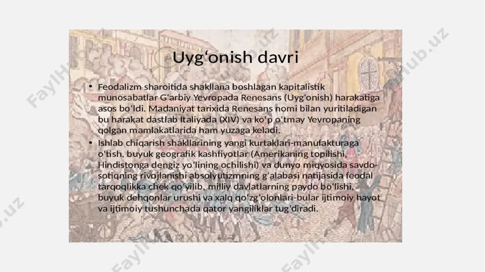 tdi: pastbalandliklar birbiri bilan murakkab zinalar orqali bogʻlandi, tepalik va qiyaliklar turli bezak qurilmalar (gʻor, suv kaskadlari, favvora, haykallar) hamda manzarali oʻsimliklar bilan bezatildi. asosiy yoʻl, qolgan yoʻlka va zinalar darvozaga yoʻnaltirilgan boʻlib, kompozitsiyaning tugal boʻlishini taʼminlagan. meʼmoriy nazariy masalalarga eʼtibor ortdi. bunyod etilayotgan binolarni ilmiy asoslashga intilish kuchayib, bir nechta ilmiy asarlar yaratildi. 16-asr oʻrtalaridan italiyada maxsus oʻquv yurtlari, akademiyalar tuzildi va ularda meʼmorlikka oid taʼlim berilishi muhim voqea boʻldi. bu esa yevropa meʼmorligining keyingi taraqqiyotiga taʼsir koʻrsatdi, meʼmoriy klassitsizm tamoyillarining shakllanishida muhim rol oʻynadi. image1.jpeg image2.jpeg image3.jpeg image4.jpeg image5.jpeg image6.jpeg image7.jpeg image8.jpeg image9.jpeg image10.jpeg image11.jpeg /docprops/thumbnail.jpeg