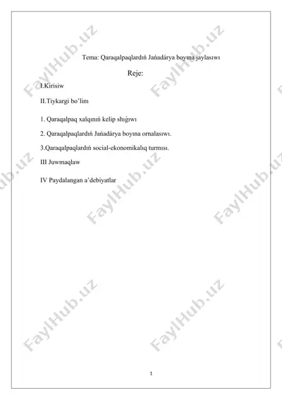 qaraqalpaqlardıń jańadárya boyına jaylasıwı — DOCX