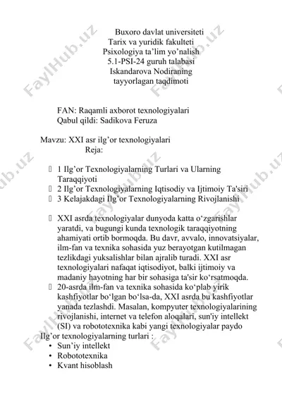 21&asr ilgʻor texnologiyasi — DOCX