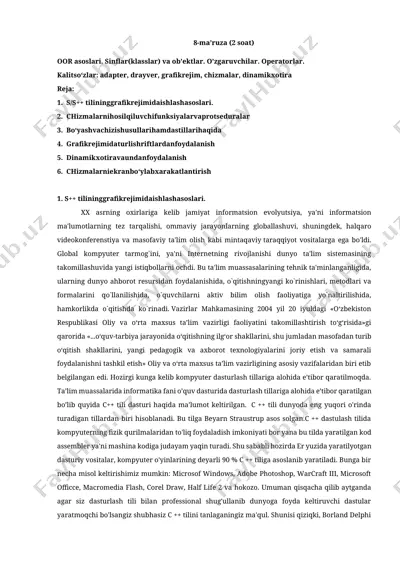 oor asoslari. sinflar(klasslar) va ob’ektlar. o’zgaruvchilar. operatorlar. — DOCX