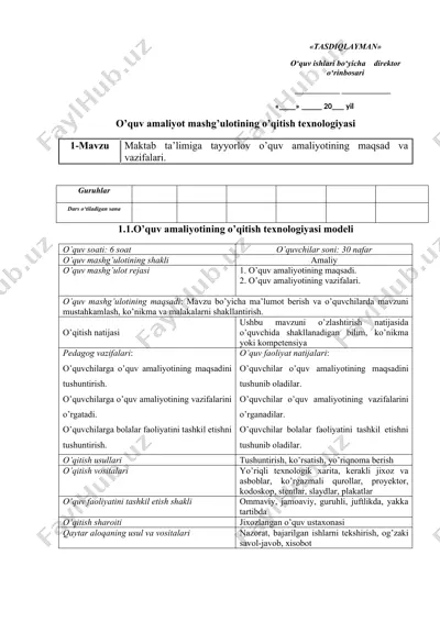 o'quv amaliyotining o’qitish texnologiyasi — DOC