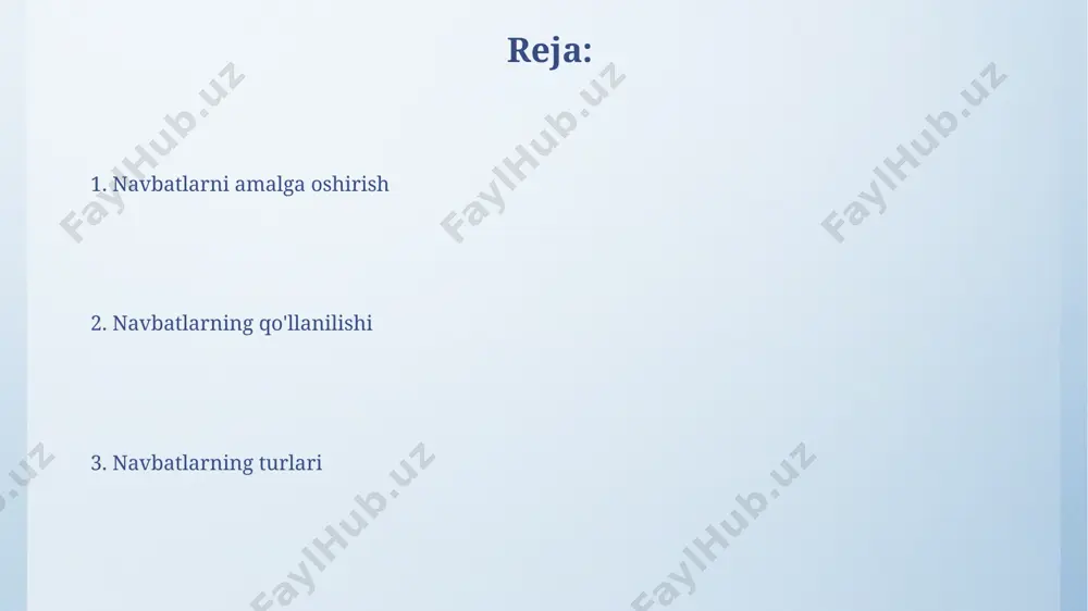 vbatlarda elementlar ularning muhimlik darajasiga qarab tartiblanadi, masalan, 1-darajali muhimlikdagi elementlar 2-darajali elementlardan oldin xizmat ko'rsatiladi. bu tezkorlikni oshiradi. navbatlar fifo (first-in, first-out) printsipi asosida ishlaydi, bu esa 1-navbatda kelgan element 1-navbatda qayta ishlanishini bildiradi va o'rtacha kutish vaqti taxminan 10-15 soniyani tashkil qiladi. navbatlarni amalga oshirish usullari prioritetli navbatlar (priority queues) kabi maxsus navbat turlari, elementlarni ularning muhimlik darajasiga (masalan, 1 dan 10 gacha bo'lgan prioritet raqami) qarab tartiblash orqali tezroq xizmat ko'rsatishni ta'minlaydi. aylanma massiv (circular array) yordamida navbatni amalga oshirish, massivning cheklangan hajmini hisobga olgan holda, ma'lumotlarni samarali boshqarish imkonini beradi, bu esa joy ajratishni optimallashtiradi. fifo (birinchi kelgan, birinchi chiqadigan) fifo navbati, ma'lumotlar strukturasining eng sodda turlaridan biri bo'lib, elementlarni 1-kelgan, 1-chiqadigan printsipiga amal qiladi, ya'ni birinchi qo'shilgan element birinchi bo'lib olib tashlanadi. bu deyarli barcha dasturlash tillarida va operatsion tizimlarda qo'llaniladigan fundamental konsepsiya hisoblanadi. fifo navbatlarining o'rtacha murakkablik darajasi qo'shish va olib tashlash operatsiyalari uchun …