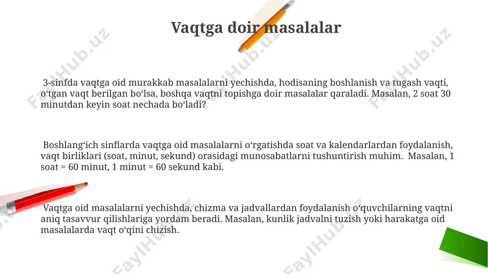 didaktik masalalar ustida ishlashga alohida e'tibor qaratiladi. o'quv jarayonida o'quvchilar bilimini tekshirishning ahamiyati – ularning bilim va malakalarini baholash, o'zlashtirish darajasini aniqlash, 5 ballik baholash tizimi orqali o'quvchilarning bilim va ko'nikmalarini samarali baholash. matematik didaktik topishmoqlar ushbu topishmoqlar oddiy arifmetik amallarni qo'llashni talab qiladi, masalan, qo'shish, ayirish, ko'paytirish va bo'lish amallari 10 gacha bo'lgan sonlar bilan ishlashni o'z ichiga oladi. didaktik topishmoqlarning murakkabligi va qiyinchilik darajasi o'quvchilarning yosh xususiyatlariga va bilimlariga moslashtirilgan bo'lib, ularning bilim va ko'nikmalarini rivojlantirishga yordam beradi. matematik didaktik topishmoqlar 3-sinf o'quvchilari uchun mantiqiy fikrlashni rivojlantirishga, muammoli vaziyatlarni yaratishga va matematik tushunchalarni mustahkamlashga xizmat qiladi. muammoli xarakterdagi masalalar ushbu turdagi masalalarni yechishda o'quvchilar 2 dan 10 gacha sonlardan foydalanib, turli arifmetik amallarni qo'llaydi va turli xil yechimlarni topishga harakat qiladi. muammoli xarakterdagi masalalar 3-sinf matematika darslarida o'quvchilarning mulohaza yuritish qobiliyatini rivojlantirishda muhim rol o'ynaydi va ularning mustaqil fikrlashini rag'batlantiradi. muammoli masalalar o'quvchilarga savollar berish orqali, ularning bilish …