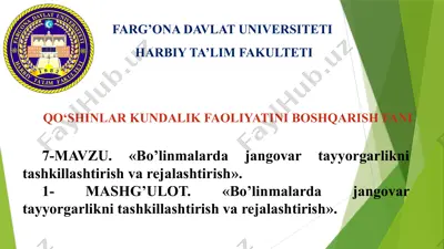bo’linmalarda jangovar tayyorgarlikni tashkillashtirish va rejalashtirish — PPTX